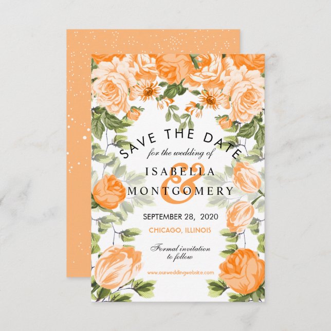 Botanical Orange Floral -Save the Date Invitation (Front/Back)