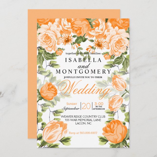 Botanical Orange Floral Wedding Invitation (Front/Back)