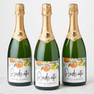 Botanical Oranges and Lemons Citrus Graduation Sparkling Wine Label