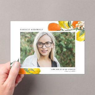 Botanical Oranges and Lemons Photo Graduation Acrylic Invitations