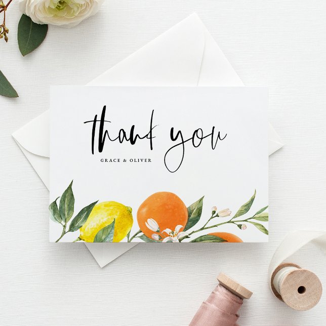 Botanical Oranges and Lemons Wedding Thank You Postcard (Botanical Oranges and Lemons Wedding Thank You Postcard)