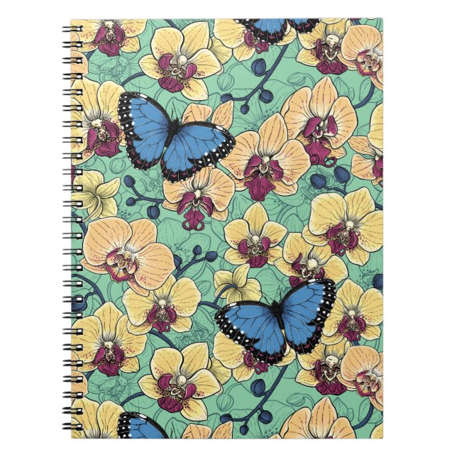 Botanical Orchid Garden with Butterflies II Notebook (Front)