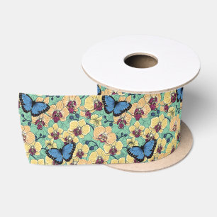 Botanical Orchid Garden with Butterflies II Satin Ribbon