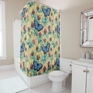 Botanical Orchid Garden with Butterflies II Shower Curtain