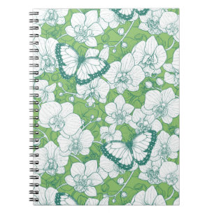 Botanical Orchid Garden with Butterflies in green Notebook