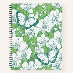 Botanical Orchid Garden with Butterflies in green Notebook