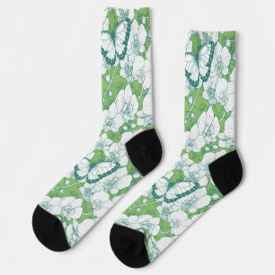 Botanical Orchid Garden with Butterflies in green Socks