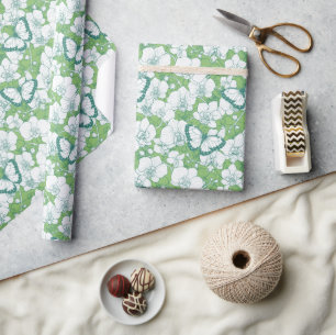Botanical Orchid Garden with Butterflies in green Wrapping Paper