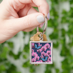 Botanical Orchid Garden with Butterflies Key Ring