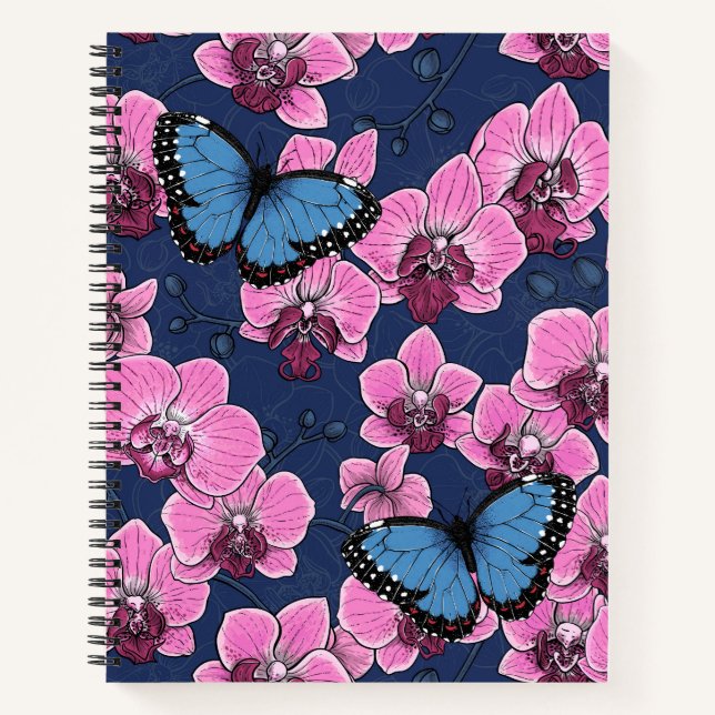 Botanical Orchid Garden with Butterflies Notebook (Front)