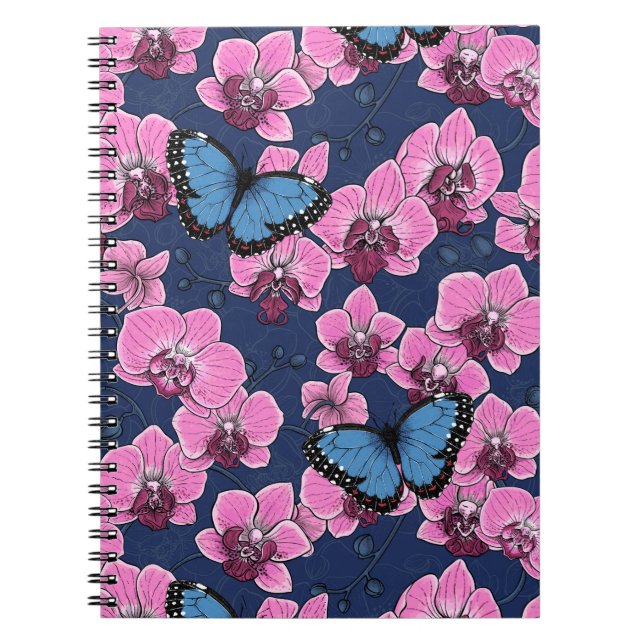 Botanical Orchid Garden with Butterflies Notebook (Front)