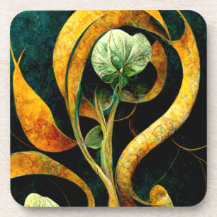 Botanical Orchid Greens & Golds Coaster