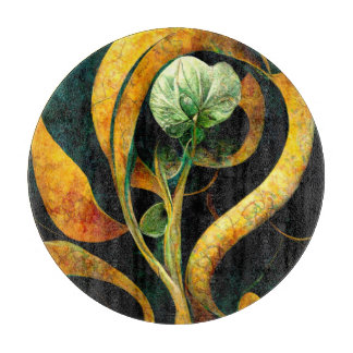 Botanical Orchid Greens & Golds Cutting Board