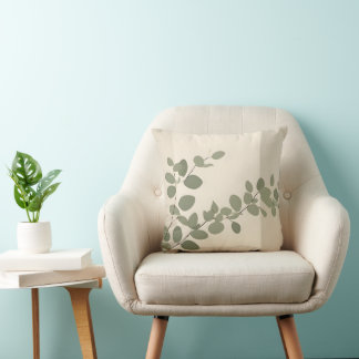 Botanical organic eucalyptus leaf neutral tones cushion