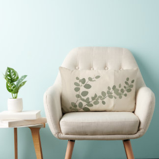 Botanical organic eucalyptus leaf neutral tones lumbar cushion