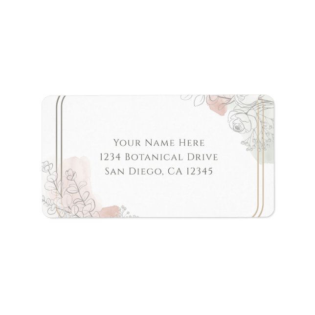 Botanical Outline Sage & Blush Floral Wedding  Label (Front)