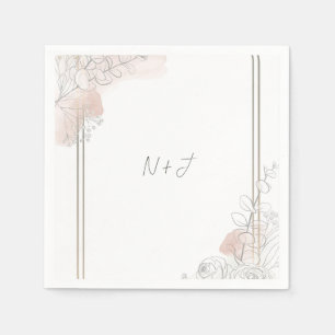 Botanical Outline Sage & Blush Floral Wedding  Napkin