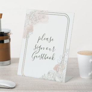 Botanical Outline Sage & Blush Floral Wedding  Pedestal Sign