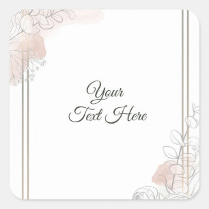 Botanical Outline Sage & Blush Floral Wedding  Square Sticker