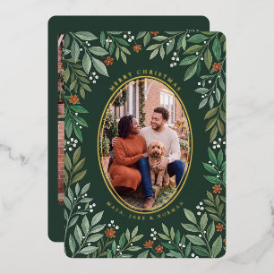 Botanical Oval Frame Merry Christmas Photo