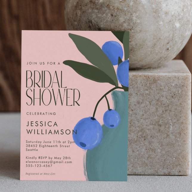 Botanical Painting Blue Pink Floral Bridal Shower Invitation (Creator Uploaded)