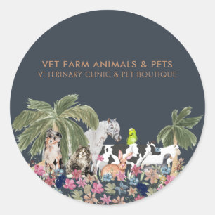Botanical Palm Farm Animal Cat Dog Bird Pet Classic Round Sticker