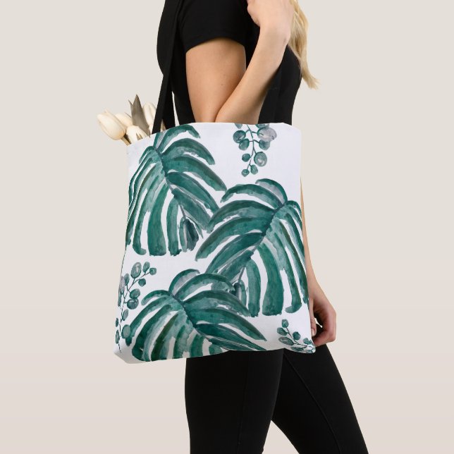 Botanical Palm Leaf Print Tote Bag (Close Up)