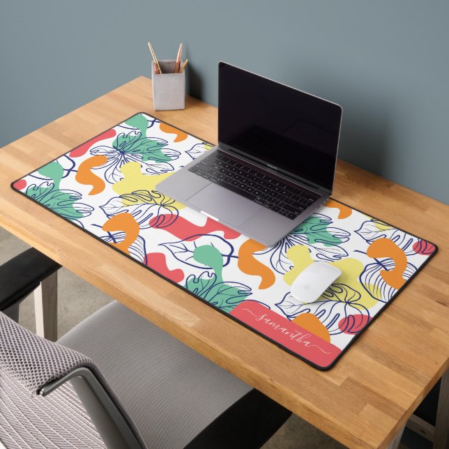 Botanical palm leaves organic shapes pattern desk mat (Office 2)