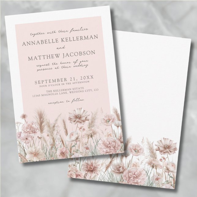 Botanical Pampas Floral Blush Pink Boho Wedding Invitation (Botanical Pampas Floral Blush Pink Boho Wedding Invitation)