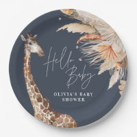 Botanical pampas grass giraffe safari navy blue