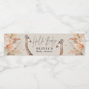 Botanical pampas grass giraffe safari navy blue wa water bottle label