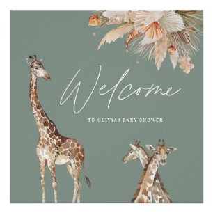 Botanical pampas grass giraffe safari sage green t poster