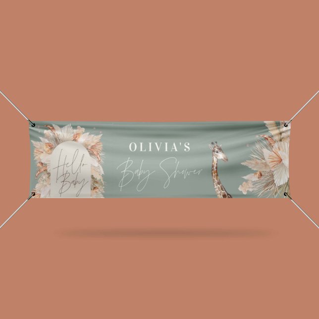 Botanical pampas grass modern rustic sage green banner (Creator Uploaded)
