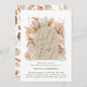 Botanical pampas grass modern rustic terracotta invitation