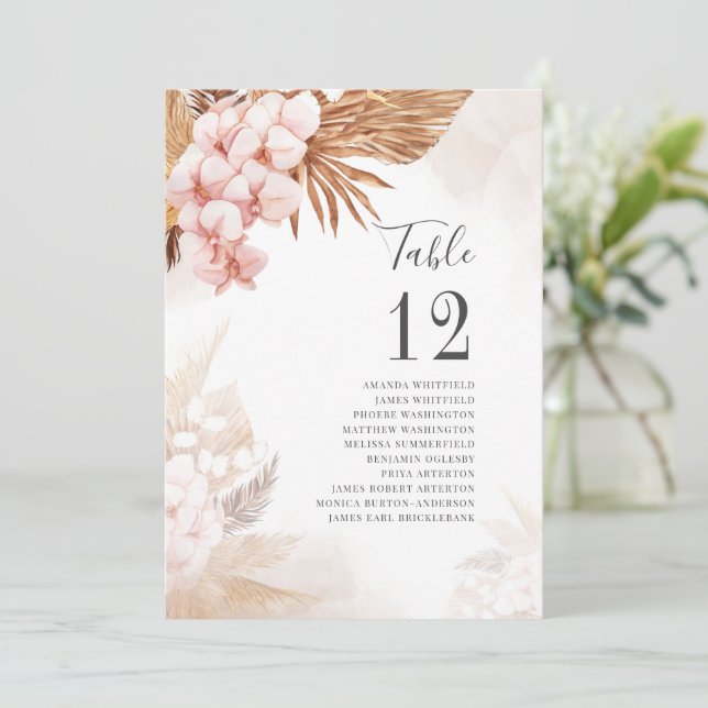 Botanical Pampas Grass Terracotta Table Number (Standing Front)