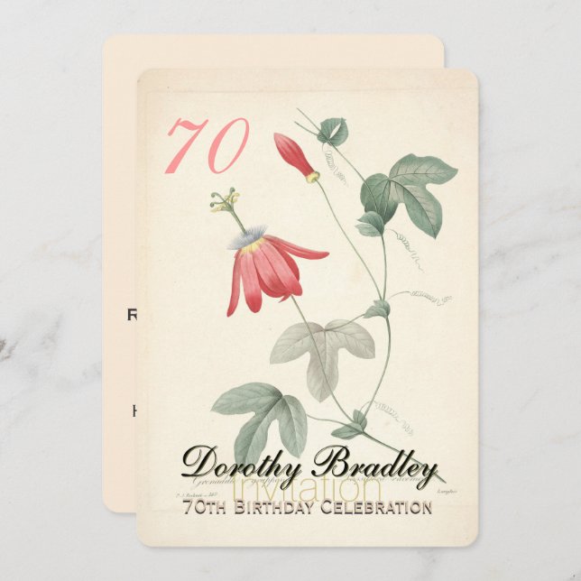 Botanical Passiflora 70th Birthday Invitation (Front/Back)