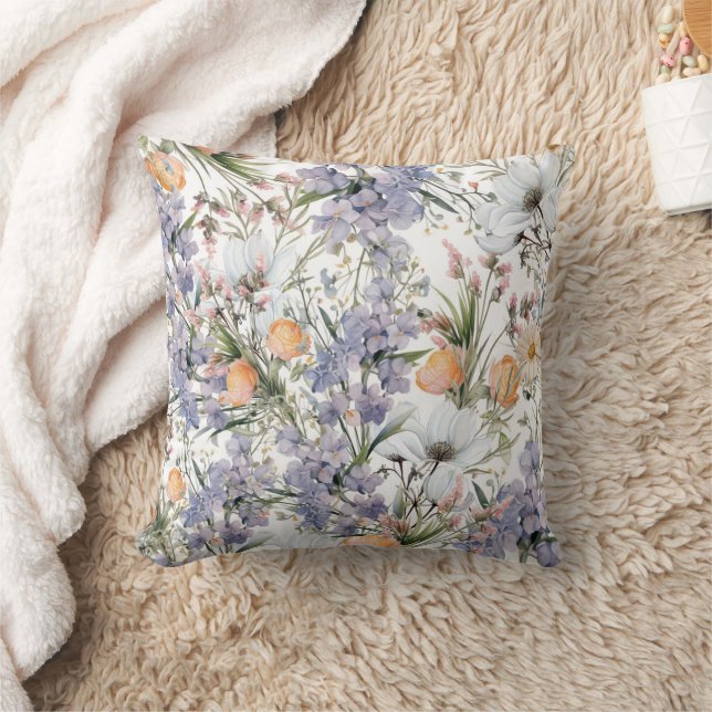 Botanical pastel colours wildflower summer floral cushion (Blanket)