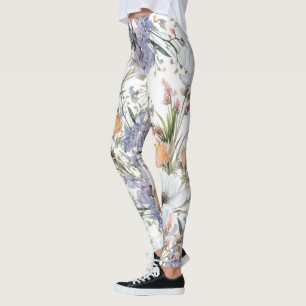 Botanical pastel colours wildflower summer floral leggings