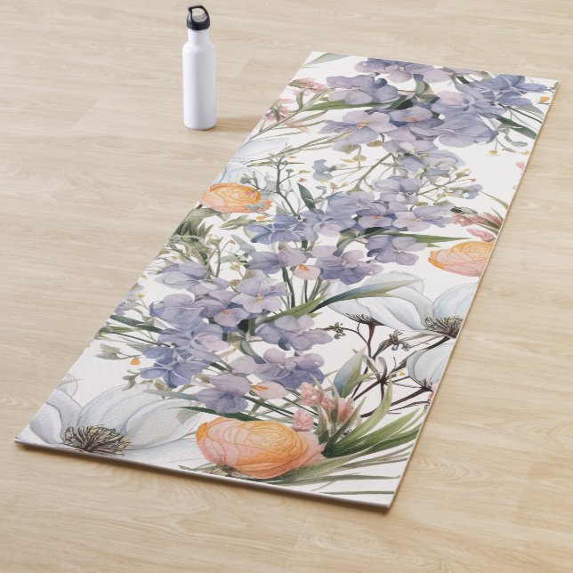 Botanical pastel colours wildflower summer floral yoga mat (In Situ)
