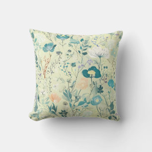 Botanical Pastel Green Floral Throw Pillow