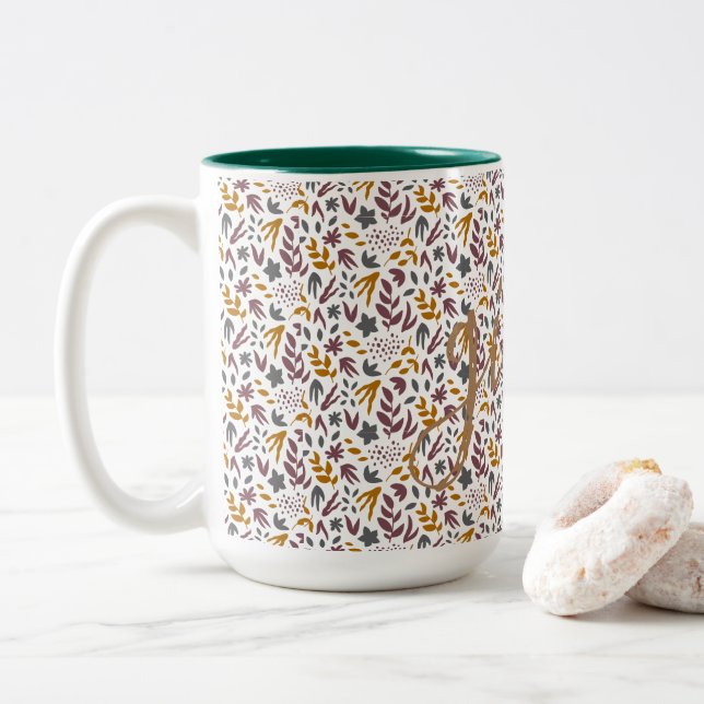 Botanical Pattern Customise Two-Tone Coffee Mug (With Donut)