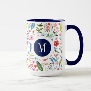 Botanical Pattern Cute Colourful Leafs & Flowers V Mug
