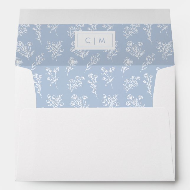 Botanical Pattern Dusty Blue w/Return Address Envelope (Back (Bottom))