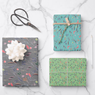 Botanical pattern grey green wrapping paper
