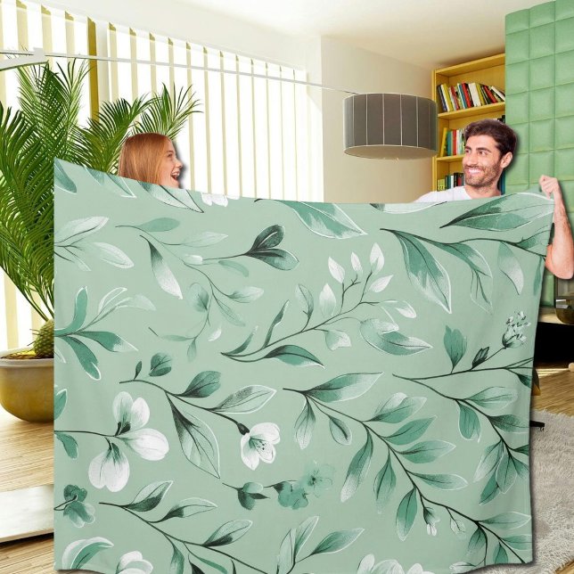  Botanical pattern  in subtle  greens  Fleece Blanket (Creator Uploaded)