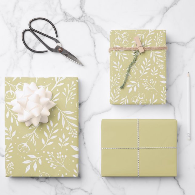 Botanical Pattern Muted Yellow  Wrapping Paper Set (Front)