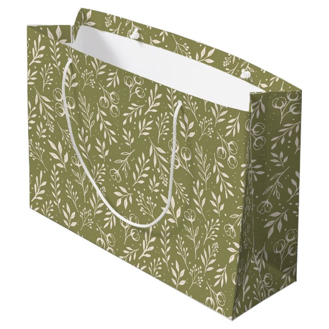 Botanical Pattern Olive Green - Large Gift Bag (Back Angled)