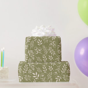 Botanical Pattern Olive Green Wrapping Paper Roll