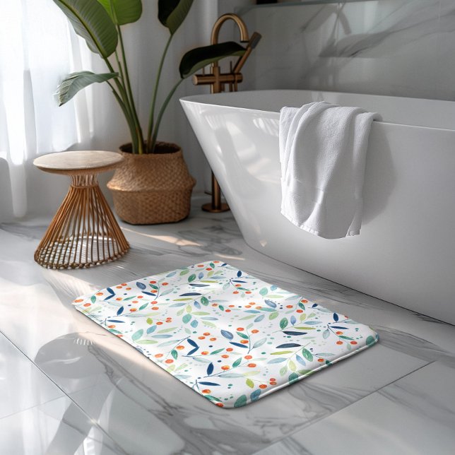 Botanical Pattern Pastel Watercolors Illustration Bath Mat (Creator Uploaded)