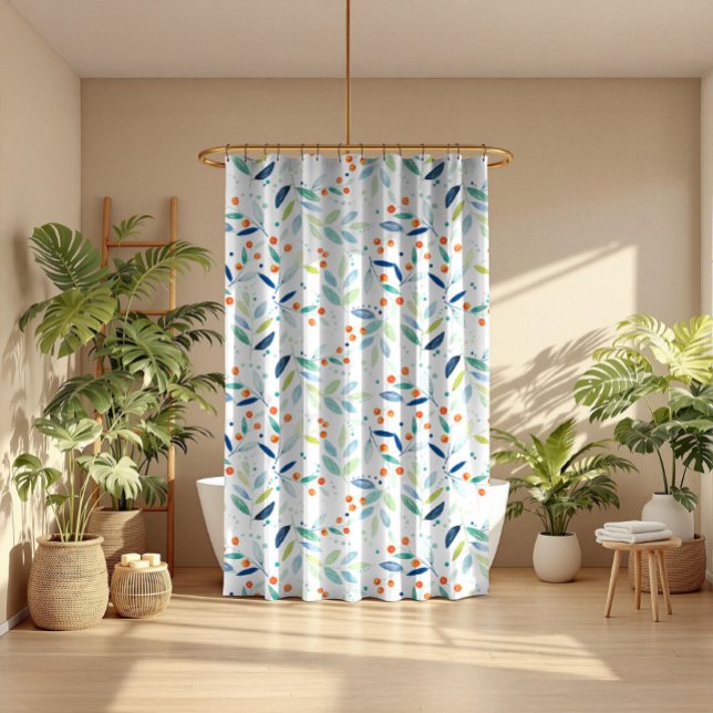 Botanical Pattern Pastel Watercolors Illustration Shower Curtain (Creator Uploaded)